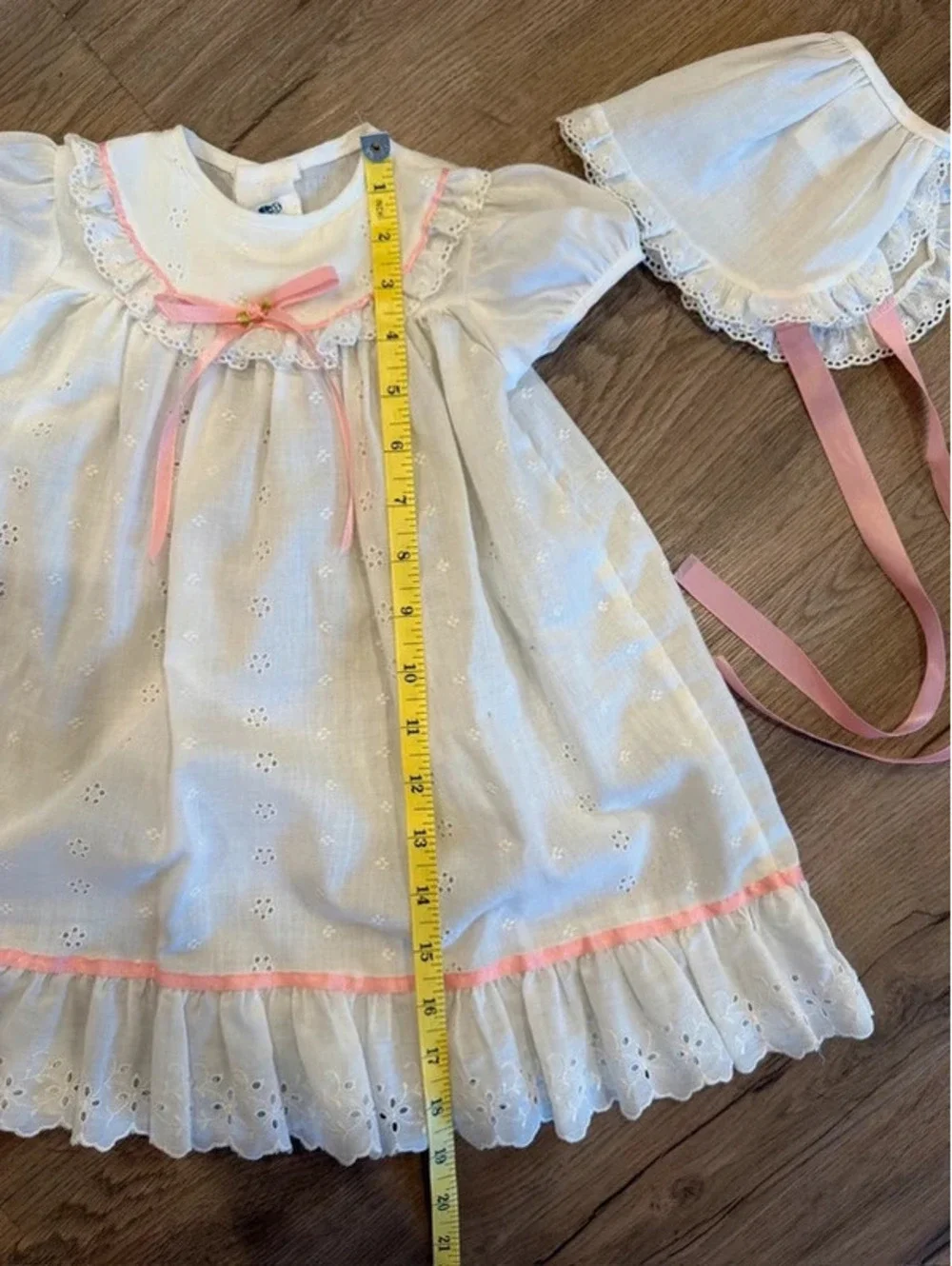 Vintage White Dress and Bonnet Size 0-3 Months